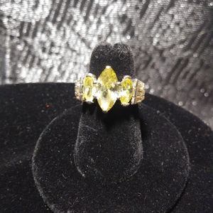 Silver Yellow Canary 3 Marquis-6 CZ baguettes
